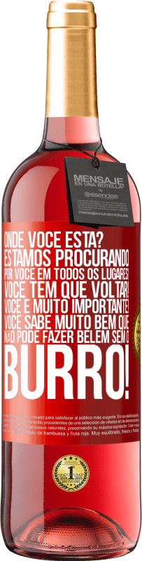 29,95 € Envio grátis | Vinho rosé Edição ROSÉ Onde você está? Estamos procurando por você em todos os lugares! Você tem que voltar! Você é muito importante! Você sabe Etiqueta Vermelha. Etiqueta personalizável Vinho jovem Colheita 2024 Tempranillo