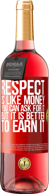 29,95 € Free Shipping | Rosé Wine ROSÉ Edition Respect is like money. You can ask for it, but it is better to earn it Red Label. Customizable label Young wine Harvest 2024 Tempranillo