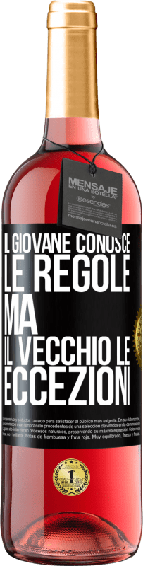 29,95 € Spedizione Gratuita | Vino rosato Edizione ROSÉ Il giovane conosce le regole, ma il vecchio le eccezioni Etichetta Nera. Etichetta personalizzabile Vino giovane Raccogliere 2024 Tempranillo