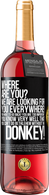 29,95 € Free Shipping | Rosé Wine ROSÉ Edition Where are you? We are looking for you everywhere! You have to go back! You are too important! You know very well that you Black Label. Customizable label Young wine Harvest 2024 Tempranillo