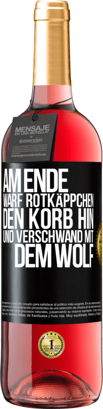 29,95 € Kostenloser Versand | Roséwein ROSÉ Ausgabe Am Ende warf Rotkäppchen den Korb hin und verschwand mit dem Wolf Schwarzes Etikett. Anpassbares Etikett Junger Wein Ernte 2023 Tempranillo