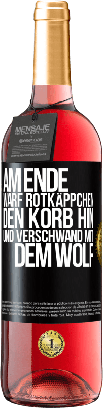 29,95 € Kostenloser Versand | Roséwein ROSÉ Ausgabe Am Ende warf Rotkäppchen den Korb hin und verschwand mit dem Wolf Schwarzes Etikett. Anpassbares Etikett Junger Wein Ernte 2024 Tempranillo