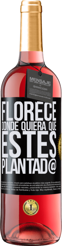 29,95 € Envío gratis | Vino Rosado Edición ROSÉ Florece donde quiera que estés plantad@ Etiqueta Negra. Etiqueta personalizable Vino joven Cosecha 2024 Tempranillo