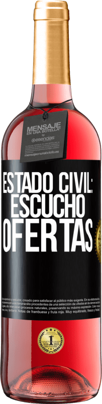 29,95 € Envío gratis | Vino Rosado Edición ROSÉ Estado civil: escucho ofertas Etiqueta Negra. Etiqueta personalizable Vino joven Cosecha 2023 Tempranillo