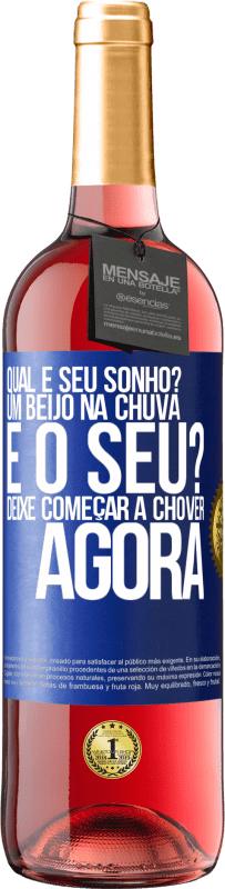 29,95 € Envio grátis | Vinho rosé Edição ROSÉ qual é seu sonho? Um beijo na chuva. E o seu? Deixe começar a chover agora Etiqueta Azul. Etiqueta personalizável Vinho jovem Colheita 2024 Tempranillo