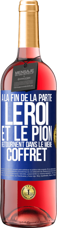 29,95 € Envoi gratuit | Vin rosé Édition ROSÉ A la fin de la partie le roi et le pion retournent dans le même coffret Étiquette Bleue. Étiquette personnalisable Vin jeune Récolte 2024 Tempranillo