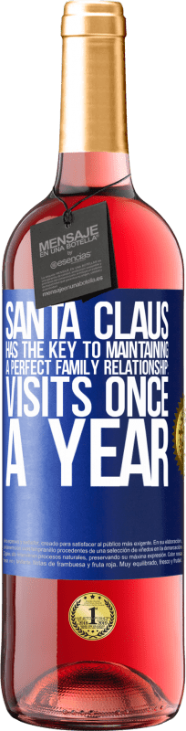 29,95 € Free Shipping | Rosé Wine ROSÉ Edition Santa Claus has the key to maintaining a perfect family relationship: Visits once a year Blue Label. Customizable label Young wine Harvest 2024 Tempranillo