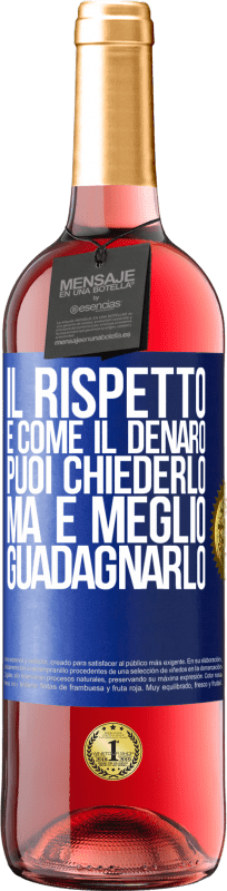 29,95 € Spedizione Gratuita | Vino rosato Edizione ROSÉ Il rispetto è come il denaro. Puoi chiederlo, ma è meglio guadagnarlo Etichetta Blu. Etichetta personalizzabile Vino giovane Raccogliere 2024 Tempranillo