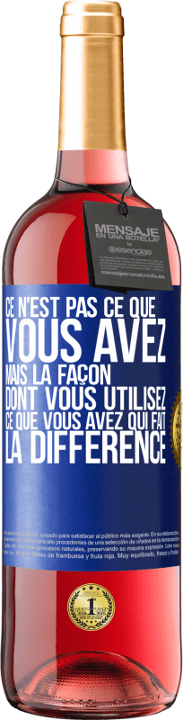 29,95 € Envoi gratuit | Vin rosé Édition ROSÉ Ce n'est pas ce que vous avez, mais la façon dont vous utilisez ce que vous avez qui fait la différence Étiquette Bleue. Étiquette personnalisable Vin jeune Récolte 2024 Tempranillo