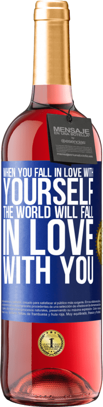29,95 € Free Shipping | Rosé Wine ROSÉ Edition When you fall in love with yourself, the world will fall in love with you Blue Label. Customizable label Young wine Harvest 2023 Tempranillo