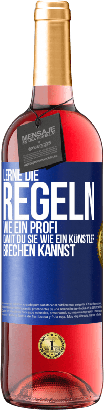 29,95 € Kostenloser Versand | Roséwein ROSÉ Ausgabe Lerne die Regeln wie ein Profi, damit du sie wie ein Künstler brechen kannst Blaue Markierung. Anpassbares Etikett Junger Wein Ernte 2024 Tempranillo