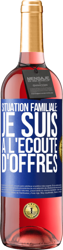 29,95 € Envoi gratuit | Vin rosé Édition ROSÉ Situation familiale: je suis à l'écoute d'offres Étiquette Bleue. Étiquette personnalisable Vin jeune Récolte 2023 Tempranillo