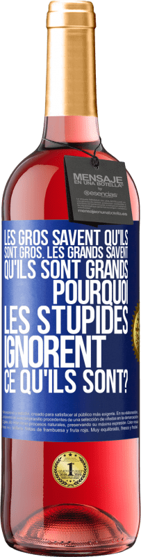 29,95 € Envoi gratuit | Vin rosé Édition ROSÉ Les gros savent qu'ils sont gros. Les grands savent qu'ils sont grands. Pourquoi les stupides ignorent ce qu'ils sont? Étiquette Bleue. Étiquette personnalisable Vin jeune Récolte 2024 Tempranillo