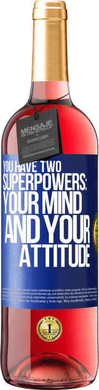 29,95 € 免费送货 | 桃红葡萄酒 ROSÉ版 您有两个超级大国：您的思想和态度 蓝色标签. 可自定义的标签 青年酒 收成 2023 Tempranillo