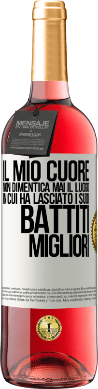 29,95 € Spedizione Gratuita | Vino rosato Edizione ROSÉ Il mio cuore non dimentica mai il luogo in cui ha lasciato i suoi battiti migliori Etichetta Bianca. Etichetta personalizzabile Vino giovane Raccogliere 2024 Tempranillo