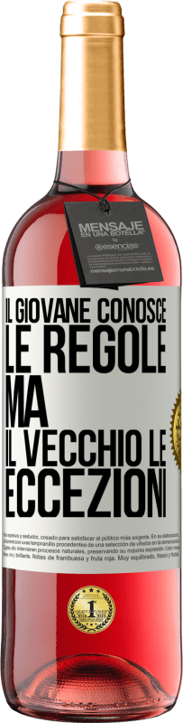 29,95 € Spedizione Gratuita | Vino rosato Edizione ROSÉ Il giovane conosce le regole, ma il vecchio le eccezioni Etichetta Bianca. Etichetta personalizzabile Vino giovane Raccogliere 2024 Tempranillo