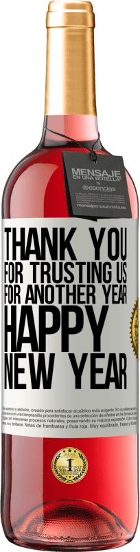 29,95 € Бесплатная доставка | Розовое вино Издание ROSÉ Спасибо, что доверили нам еще один год. С новым годом Белая этикетка. Настраиваемая этикетка Молодое вино Урожай 2023 Tempranillo