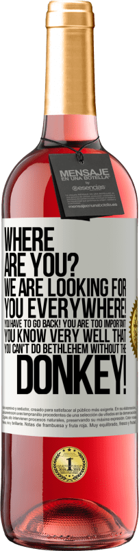 29,95 € Free Shipping | Rosé Wine ROSÉ Edition Where are you? We are looking for you everywhere! You have to go back! You are too important! You know very well that you White Label. Customizable label Young wine Harvest 2023 Tempranillo