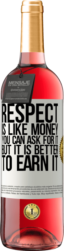 29,95 € Free Shipping | Rosé Wine ROSÉ Edition Respect is like money. You can ask for it, but it is better to earn it White Label. Customizable label Young wine Harvest 2024 Tempranillo