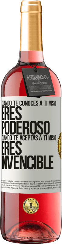 29,95 € Envío gratis | Vino Rosado Edición ROSÉ Cuando te conoces a ti mismo, eres poderoso. Cuando te aceptas a ti mismo, eres invencible Etiqueta Blanca. Etiqueta personalizable Vino joven Cosecha 2024 Tempranillo