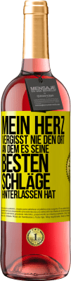 29,95 € Kostenloser Versand | Roséwein ROSÉ Ausgabe Mein Herz vergisst nie den Ort, an dem es seine besten Schläge hinterlassen hat Gelbes Etikett. Anpassbares Etikett Junger Wein Ernte 2023 Tempranillo