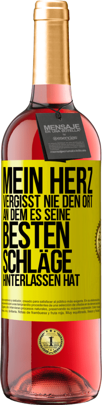 29,95 € Kostenloser Versand | Roséwein ROSÉ Ausgabe Mein Herz vergisst nie den Ort, an dem es seine besten Schläge hinterlassen hat Gelbes Etikett. Anpassbares Etikett Junger Wein Ernte 2024 Tempranillo