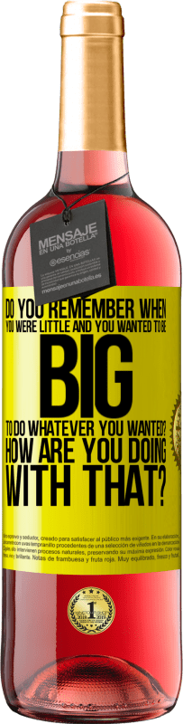 29,95 € Free Shipping | Rosé Wine ROSÉ Edition do you remember when you were little and you wanted to be big to do whatever you wanted? How are you doing with that? Yellow Label. Customizable label Young wine Harvest 2023 Tempranillo