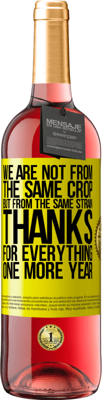 29,95 € Free Shipping | Rosé Wine ROSÉ Edition We are not from the same crop, but from the same strain. Thanks for everything, one more year Yellow Label. Customizable label Young wine Harvest 2025 Tempranillo