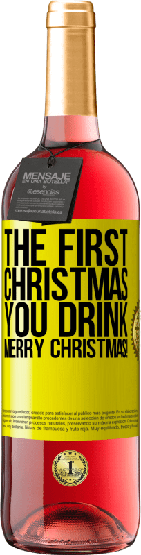 29,95 € 免费送货 | 桃红葡萄酒 ROSÉ版 您喝的第一个圣诞节。圣诞快乐！ 黄色标签. 可自定义的标签 青年酒 收成 2023 Tempranillo