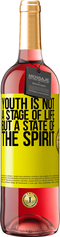 29,95 € Free Shipping | Rosé Wine ROSÉ Edition Youth is not a stage of life, but a state of the spirit Yellow Label. Customizable label Young wine Harvest 2024 Tempranillo