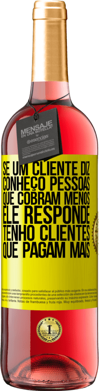 29,95 € Envio grátis | Vinho rosé Edição ROSÉ Se um cliente diz Conheço pessoas que cobram menos, ele responde Tenho clientes que pagam mais Etiqueta Amarela. Etiqueta personalizável Vinho jovem Colheita 2025 Tempranillo
