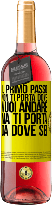 29,95 € Spedizione Gratuita | Vino rosato Edizione ROSÉ Il primo passo non ti porta dove vuoi andare, ma ti porta da dove sei Etichetta Gialla. Etichetta personalizzabile Vino giovane Raccogliere 2024 Tempranillo