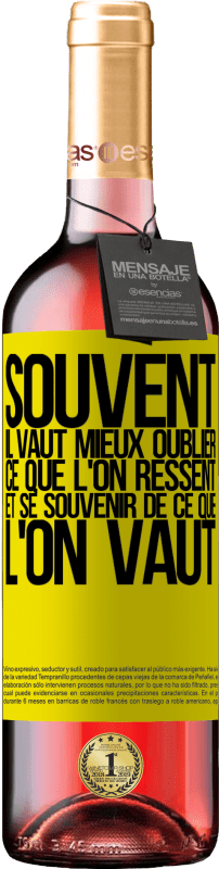 29,95 € Envoi gratuit | Vin rosé Édition ROSÉ Souvent, il vaut mieux oublier ce que l'on ressent et se souvenir de ce que l'on vaut Étiquette Jaune. Étiquette personnalisable Vin jeune Récolte 2024 Tempranillo