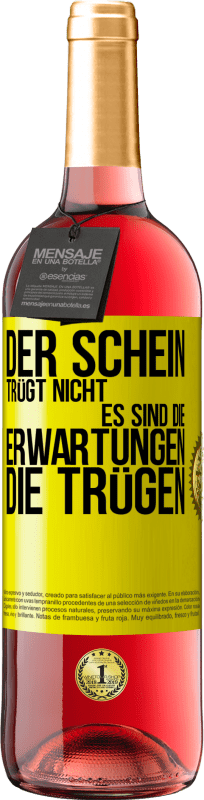 29,95 € Kostenloser Versand | Roséwein ROSÉ Ausgabe Der Schein trügt nicht. Es sind die Erwartungen, die trügen. Gelbes Etikett. Anpassbares Etikett Junger Wein Ernte 2024 Tempranillo