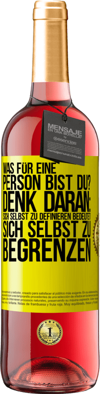 29,95 € Kostenloser Versand | Roséwein ROSÉ Ausgabe Was für eine Person bist du? Denk daran: Sich selbst zu definieren bedeutet sich selbst zu begrenzen Gelbes Etikett. Anpassbares Etikett Junger Wein Ernte 2024 Tempranillo