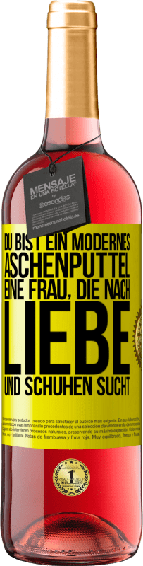 29,95 € Kostenloser Versand | Roséwein ROSÉ Ausgabe Du bist ein modernes Aschenputtel, eine Frau, die nach Liebe und Schuhen sucht Gelbes Etikett. Anpassbares Etikett Junger Wein Ernte 2024 Tempranillo