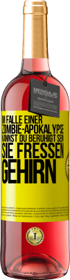 29,95 € Kostenloser Versand | Roséwein ROSÉ Ausgabe Im Falle einer Zombie-Apokalypse kannst du beruhigt sein, sie fressen Gehirn Gelbes Etikett. Anpassbares Etikett Junger Wein Ernte 2024 Tempranillo