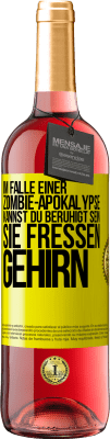 29,95 € Kostenloser Versand | Roséwein ROSÉ Ausgabe Im Falle einer Zombie-Apokalypse kannst du beruhigt sein, sie fressen Gehirn Gelbes Etikett. Anpassbares Etikett Junger Wein Ernte 2025 Tempranillo
