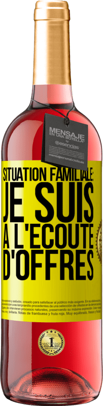 29,95 € Envoi gratuit | Vin rosé Édition ROSÉ Situation familiale: je suis à l'écoute d'offres Étiquette Jaune. Étiquette personnalisable Vin jeune Récolte 2023 Tempranillo