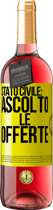 29,95 € Spedizione Gratuita | Vino rosato Edizione ROSÉ Stato civile: ascolto le offerte Etichetta Gialla. Etichetta personalizzabile Vino giovane Raccogliere 2023 Tempranillo