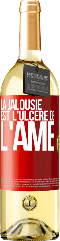 29,95 € Envoi gratuit | Vin blanc Édition WHITE La jalousie est l'ulcère de l'âme Étiquette Rouge. Étiquette personnalisable Vin jeune Récolte 2024 Verdejo