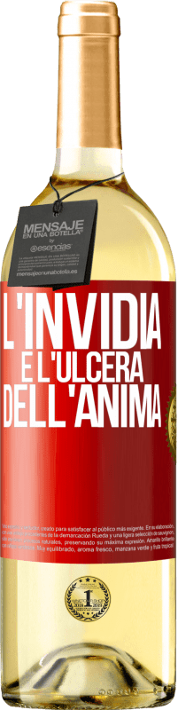 29,95 € Spedizione Gratuita | Vino bianco Edizione WHITE L'invidia è l'ulcera dell'anima Etichetta Rossa. Etichetta personalizzabile Vino giovane Raccogliere 2024 Verdejo