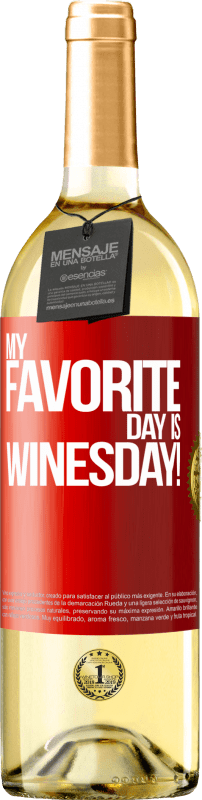 29,95 € Spedizione Gratuita | Vino bianco Edizione WHITE My favorite day is winesday! Etichetta Rossa. Etichetta personalizzabile Vino giovane Raccogliere 2024 Verdejo