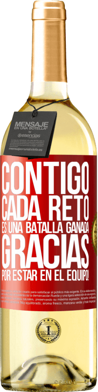 29,95 € Envío gratis | Vino Blanco Edición WHITE Contigo cada reto es una batalla ganada. Gracias por estar en el equipo! Etiqueta Roja. Etiqueta personalizable Vino joven Cosecha 2024 Verdejo