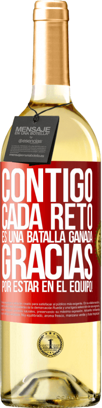 29,95 € Envío gratis | Vino Blanco Edición WHITE Contigo cada reto es una batalla ganada. Gracias por estar en el equipo! Etiqueta Roja. Etiqueta personalizable Vino joven Cosecha 2025 Verdejo