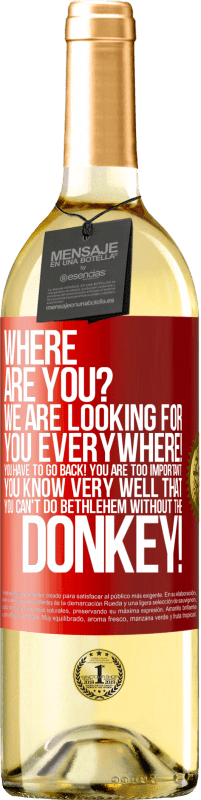 29,95 € Free Shipping | White Wine WHITE Edition Where are you? We are looking for you everywhere! You have to go back! You are too important! You know very well that you Red Label. Customizable label Young wine Harvest 2024 Verdejo