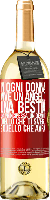 29,95 € Spedizione Gratuita | Vino bianco Edizione WHITE In ogni donna vive un angelo, una bestia, una principessa, un demone. Quello che ti svegli è quello che avrai Etichetta Rossa. Etichetta personalizzabile Vino giovane Raccogliere 2024 Verdejo