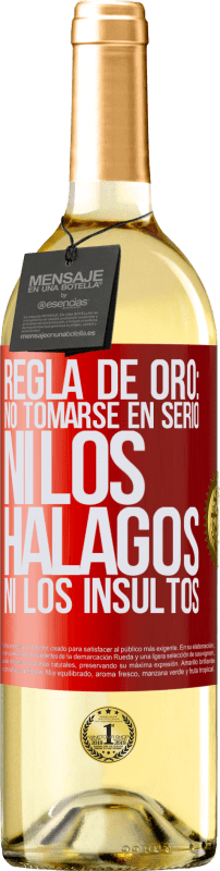 29,95 € Envío gratis | Vino Blanco Edición WHITE Regla de oro: no tomarse en serio ni los halagos, ni los insultos Etiqueta Roja. Etiqueta personalizable Vino joven Cosecha 2024 Verdejo