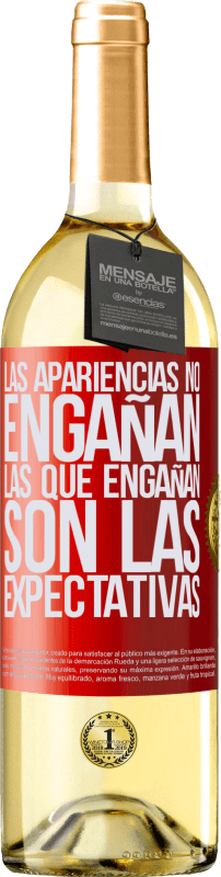 29,95 € Envío gratis | Vino Blanco Edición WHITE Las apariencias no engañan. Las que engañan son las expectativas Etiqueta Roja. Etiqueta personalizable Vino joven Cosecha 2024 Verdejo