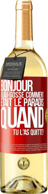 29,95 € Envoi gratuit | Vin blanc Édition WHITE Bonjour beau-gosse, comment était le paradis quand tu l'as quitté? Étiquette Rouge. Étiquette personnalisable Vin jeune Récolte 2023 Verdejo